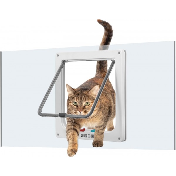 Full-Size Window Pet Door for Cat&Small Dog, Fits 28"-32" Width Windows, Quick-Fit Cat Door Window Insert, 4 Locking Mechanisms, Magnetic Closure Cat Door for Window,Aluminum Frame Pet Door for Window