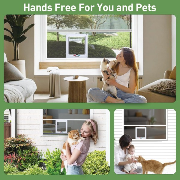 Full-Size Window Pet Door for Cat&Small Dog, Fits 28"-32" Width Windows, Quick-Fit Cat Door Window Insert, 4 Locking Mechanisms, Magnetic Closure Cat Door for Window,Aluminum Frame Pet Door for Window