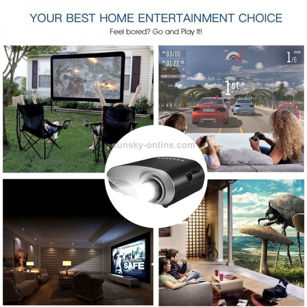 1080P HD Mini LED Projector for Home Multimedia Cinema, Support  AV / TV / VGA / USB / HDMI / SD, EU Plug(White)