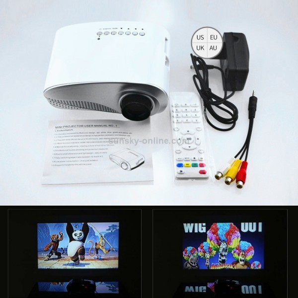 1080P HD Mini LED Projector for Home Multimedia Cinema, Support  AV / TV / VGA / USB / HDMI / SD, EU Plug(White)