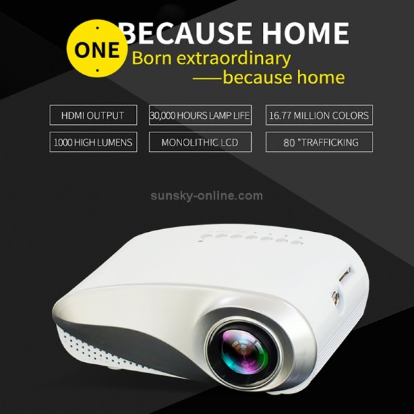 1080P HD Mini LED Projector for Home Multimedia Cinema, Support  AV / TV / VGA / USB / HDMI / SD, EU Plug(White)