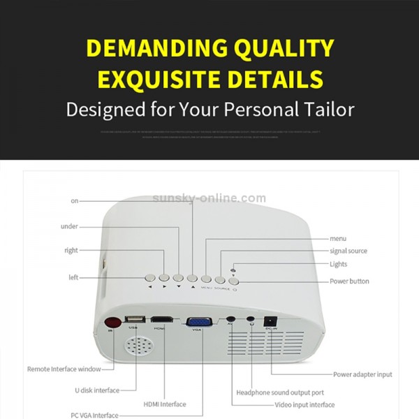 1080P HD Mini LED Projector for Home Multimedia Cinema, Support  AV / TV / VGA / USB / HDMI / SD, EU Plug(White)