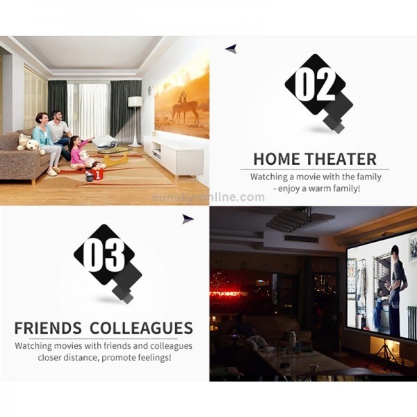 1080P HD Mini LED Projector for Home Multimedia Cinema, Support  AV / TV / VGA / USB / HDMI / SD, EU Plug(White)