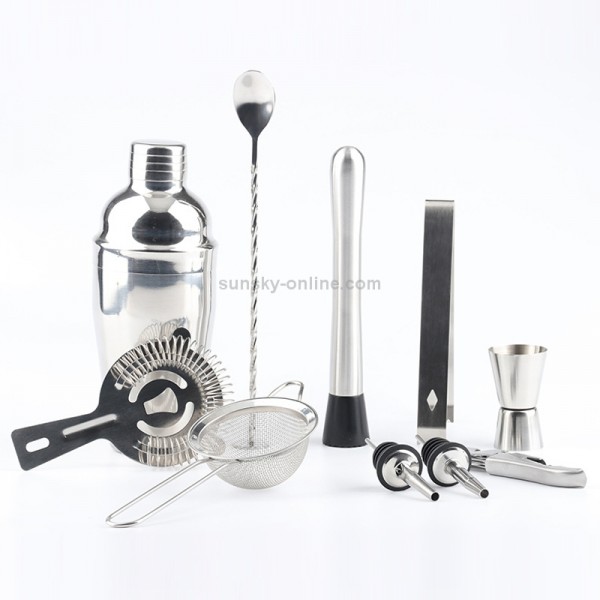 11 in 1 Stainless Steel Cocktail Shaker Tools Set with Wooden Mount, Capacity: 350ml