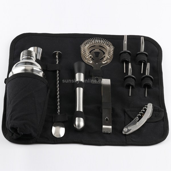 12 in 1 Stainless Steel Wine Cocktail Shaker Tools Set with Cloth Bag, Capacity: 550ml