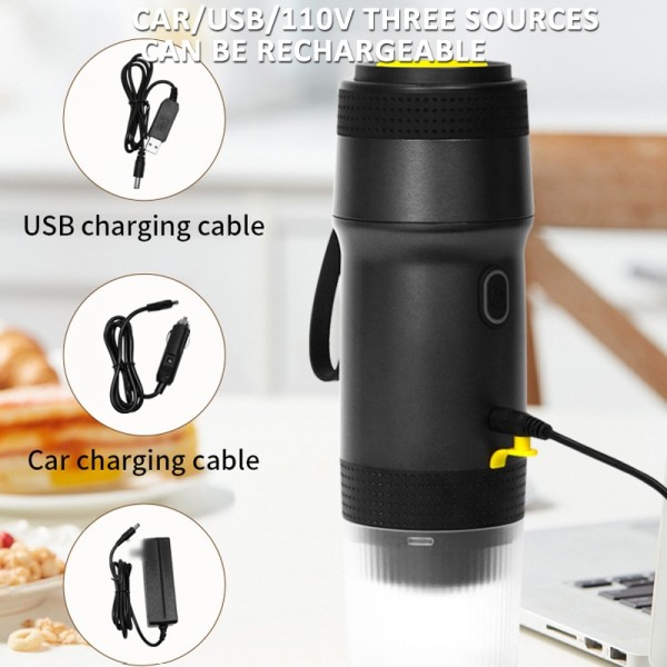 12V 3 In 1 Car Self-heating Coffee Machine Compatible With Large / Small Capsules and Ground Coffee, EU Plug(Black)