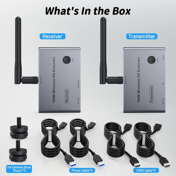2 In 1 4K 30Hz Wireless HDMI Extender 100m Point To Point HD Video Transmitter, Transmitter+Receiver