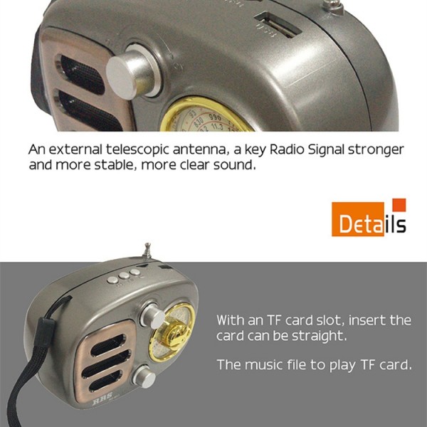 2 PCS RRS K-653BTA Retro Style Multi-band Pointer FM/AM/SW Radio Bluetooth Wireless Speaker, Support USB TF Card AUX-in(Black)