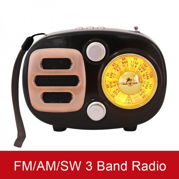 2 PCS RRS K-653BTA Retro Style Multi-band Pointer FM/AM/SW Radio Bluetooth Wireless Speaker, Support USB TF Card AUX-in(Black)