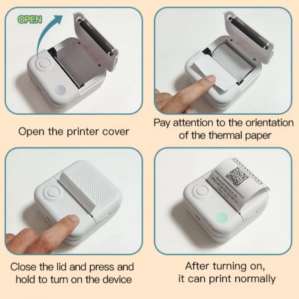 200DPI Mini Label Printer Thermal Inkless Black And White Printer With 1 Roll Printing Paper(Pink)