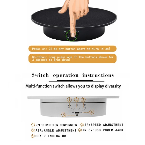 20cm USB Electric Rotating Turntable Display Stand Video Shooting Props Turntable for Photography, Load: 8kg(Black Base Black Velvet)