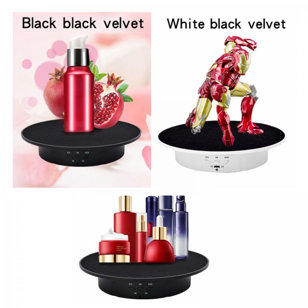 20cm USB Electric Rotating Turntable Display Stand Video Shooting Props Turntable for Photography, Load: 8kg(Black Base Black Velvet)