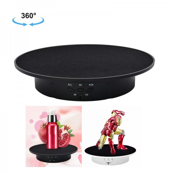 20cm USB Electric Rotating Turntable Display Stand Video Shooting Props Turntable for Photography, Load: 8kg(Black Base Black Velvet)