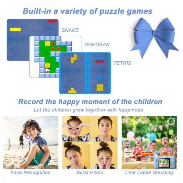 2.4 Inch Children HD Reversible Photo SLR Camera, Color: Yellow Blue + 16G Memory Card + Card Reader