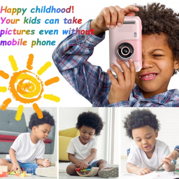 2.4 Inch Children HD Reversible Photo SLR Camera, Color: Yellow Blue + 16G Memory Card + Card Reader