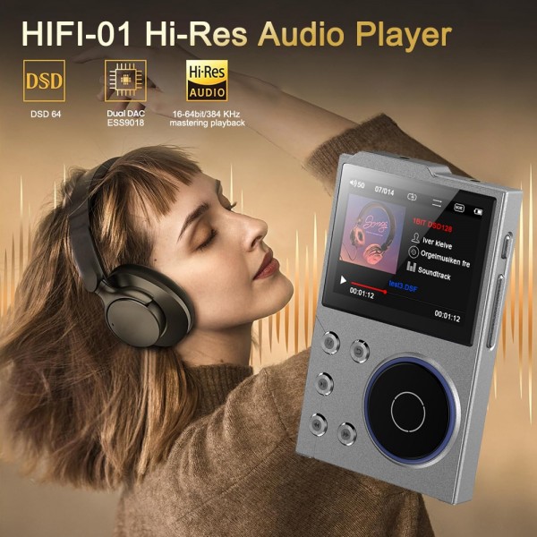 2.4 Inch HIFI Bluetooth Music Player DSD256 Mastering Sound Quality Walkman, Memory: 16GB(Gray)