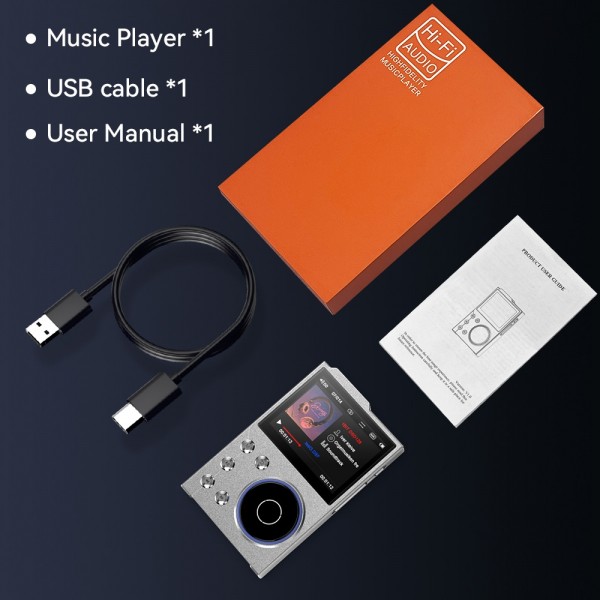 2.4 Inch HIFI Bluetooth Music Player DSD256 Mastering Sound Quality Walkman, Memory: 16GB(Gray)