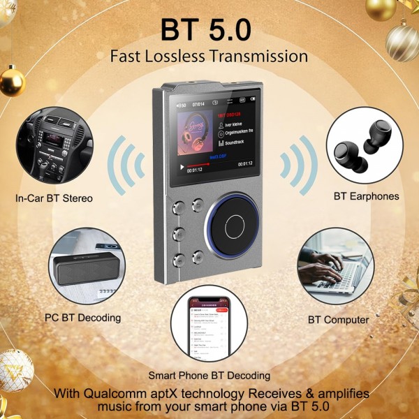 2.4 Inch HIFI Bluetooth Music Player DSD256 Mastering Sound Quality Walkman, Memory: 16GB(Gray)