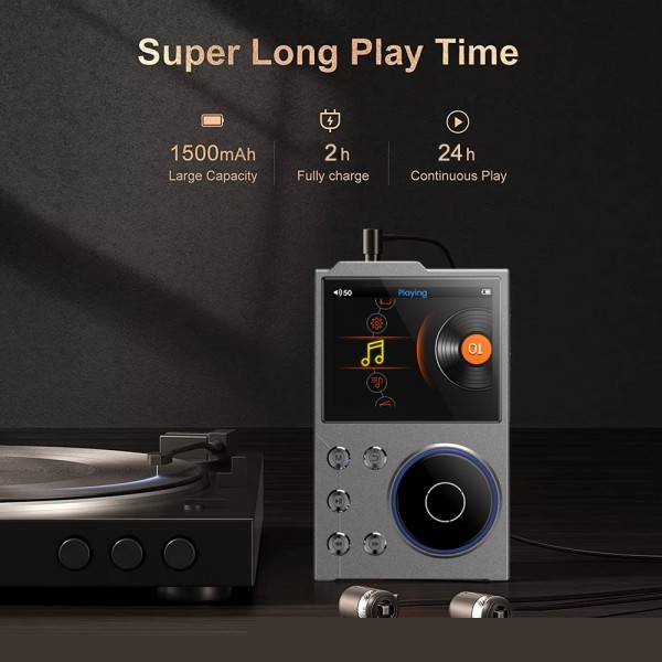 2.4 Inch HIFI Bluetooth Music Player DSD256 Mastering Sound Quality Walkman, Memory: 16GB(Gray)