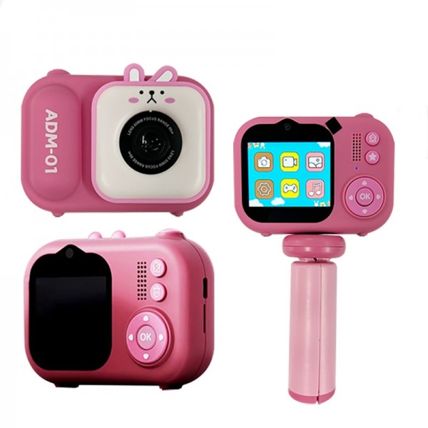 2.4 Inch IPS Screen 48MP Dual Lens Kids Digital Camera Mini Video Camera Without TF Card Pink Bunny