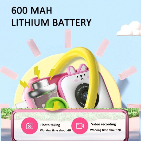 2.4 Inch IPS Screen 48MP Dual Lens Kids Digital Camera Mini Video Camera Without TF Card Pink Bunny