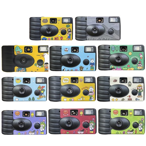 27pcs New Year Retro Film Camera Waterproof Cartoon Decorative Stickers without Camera