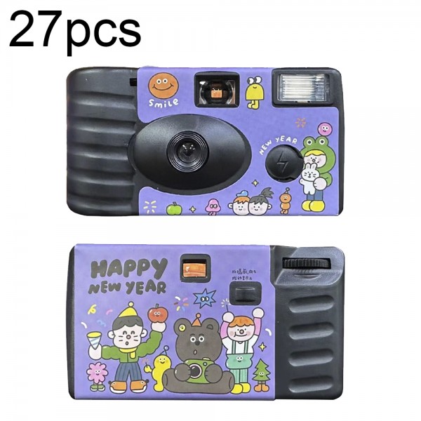 27pcs New Year Retro Film Camera Waterproof Cartoon Decorative Stickers without Camera