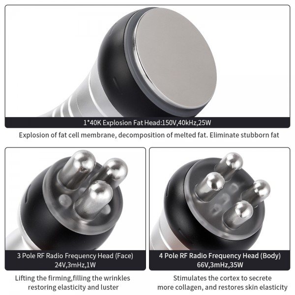 3-in-1 40K Ultrasonic Fat Blasting Device  Radio Frequency Beauty Device Plastic Handle(AU Plug)