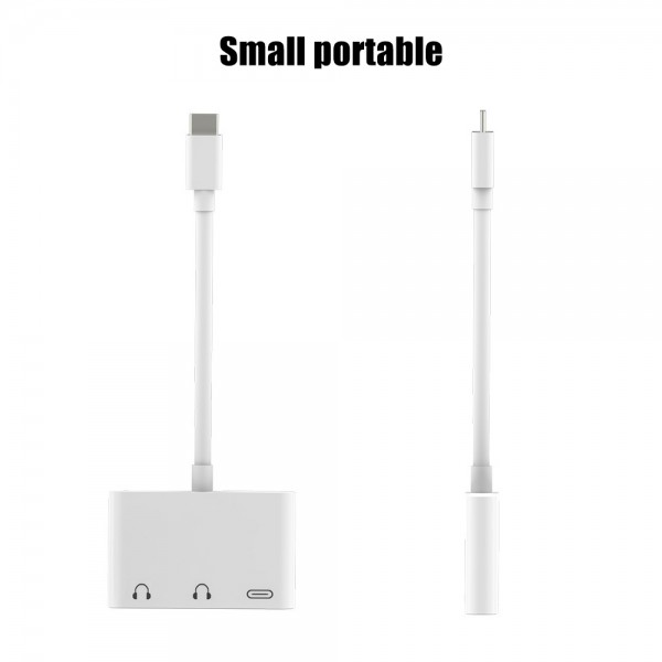 3 in 1 USB-C + 3.5mm + 3.5mm to USB-C Digital Charge Audio Adapter (White)