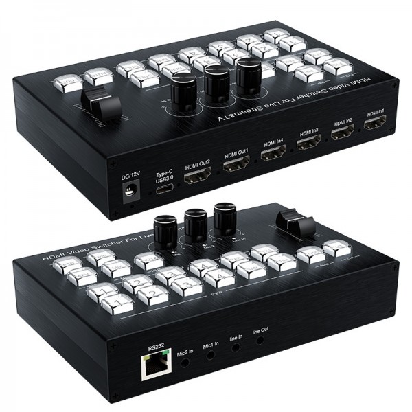 4 In 2 Out HDMI Guide Switchboard Type-C USB 3.0 Capture Port OSD Display Game Switcher UK Plug(Black)