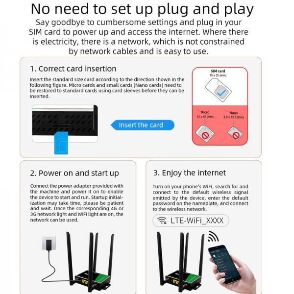 4G Wireless Plug-in Router Detachable Extension Antenna LTE Monitoring Network WiFi Hotspot, EU Plug(Black)