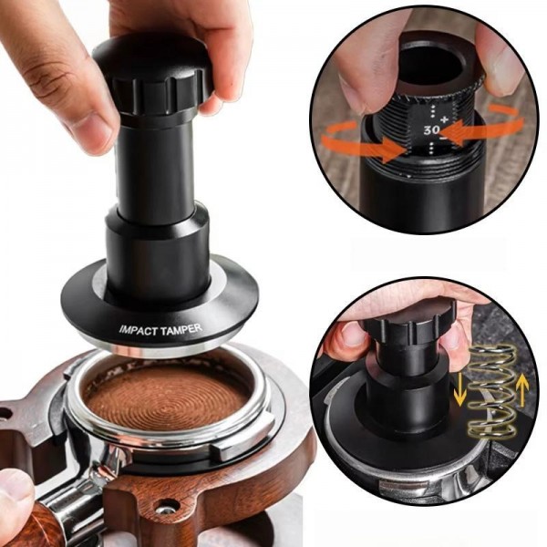 51mm Adjustable Impact Coffee Tamper with Threaded Base Spring-Loaded Espresso Tamper Tool