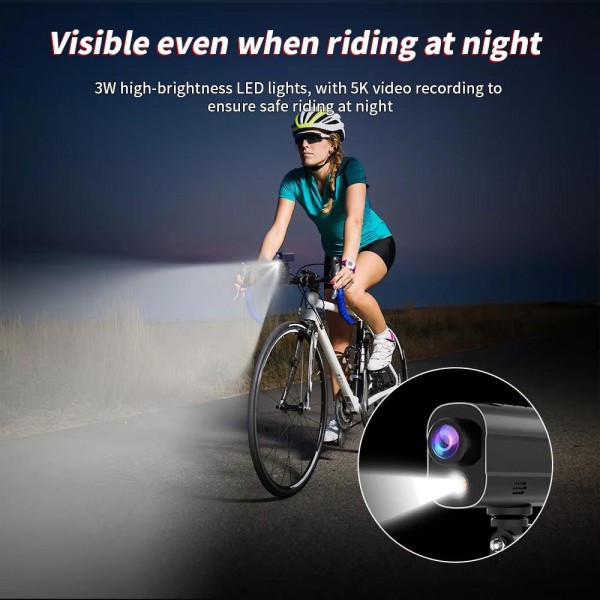 5K Action Camera WiFi Sport DV Riding Bicycle Drive Recorder With Led Light EIS Anti-shake(Black)