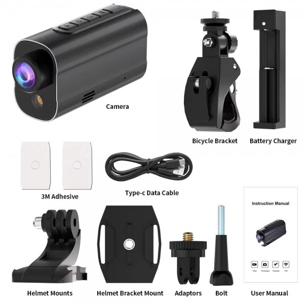 5K Action Camera WiFi Sport DV Riding Bicycle Drive Recorder With Led Light EIS Anti-shake(Black)