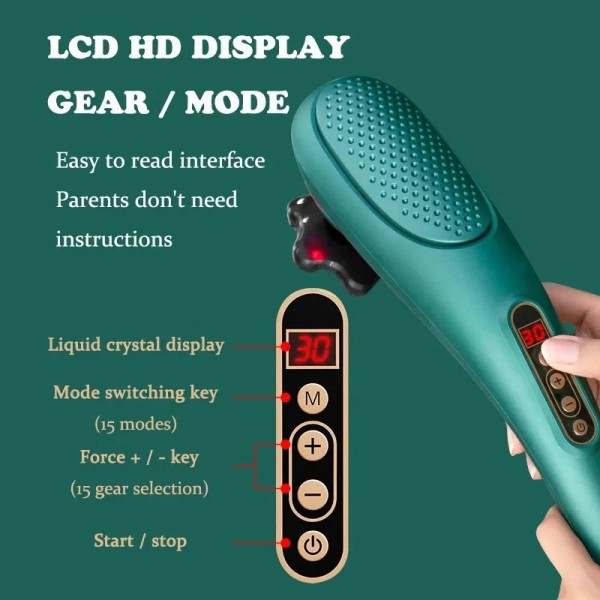 6 In 1 Handheld Body Massager 15 Modes Heating Vibration Massage Stick(Green)