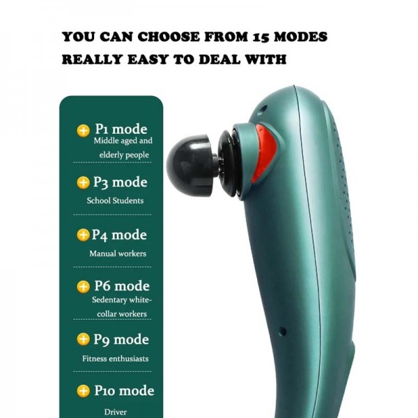 6 In 1 Handheld Body Massager 15 Modes Heating Vibration Massage Stick(Green)