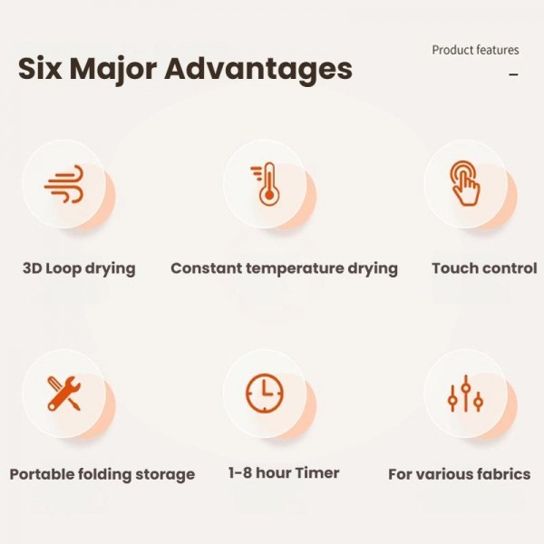 600W Smart Touch Control Foldable Clothes Dryer Portable Laundry Dry Machine with LED Display, Adjustable Temperature & Timer EU Plug