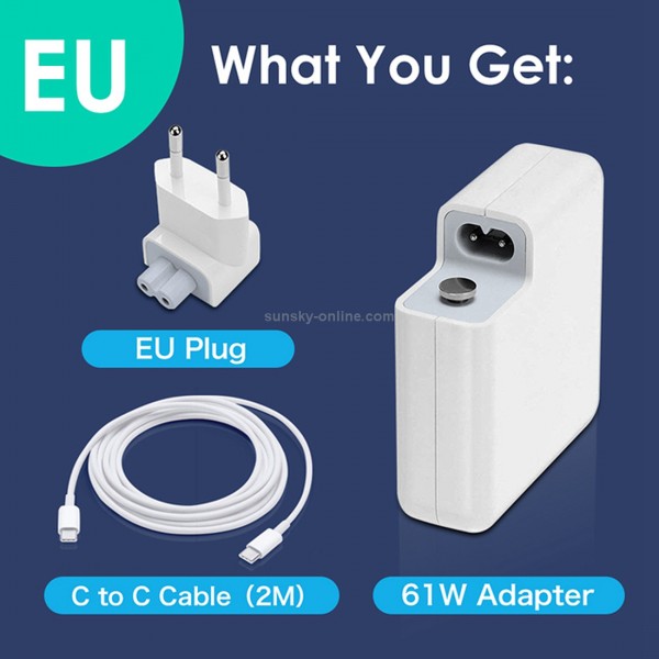 61W USB-C / Type-C Power Adapter with 2m USB Type-C Male to USB Type-C Male Charging Cable