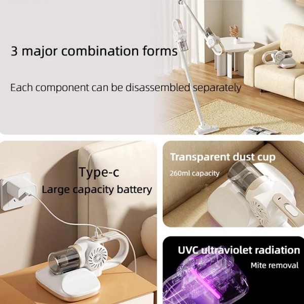 85000Pa Smart Handheld Vacuum Cleaner Cordless Dust Mite Removal UV Sterilizer Vacuum Cleaner(White)