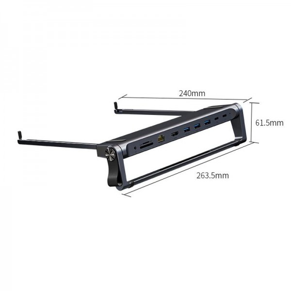 9 In 1 Hub Computer Stand Aluminum Alloy Folding PD Fast Charging With LAN Docking Station Laptop Bracket(Dark Metallic Color)