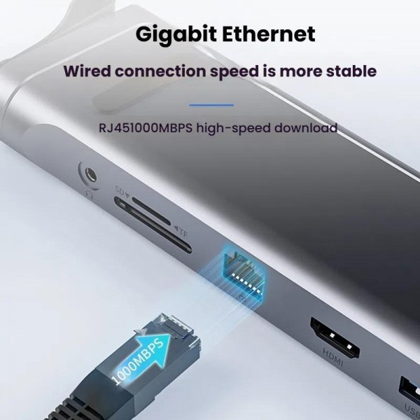 9 In 1 Hub Computer Stand Aluminum Alloy Folding PD Fast Charging With LAN Docking Station Laptop Bracket(Dark Metallic Color)