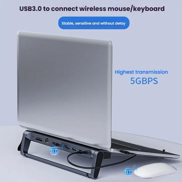 9 In 1 Hub Computer Stand Aluminum Alloy Folding PD Fast Charging With LAN Docking Station Laptop Bracket(Dark Metallic Color)