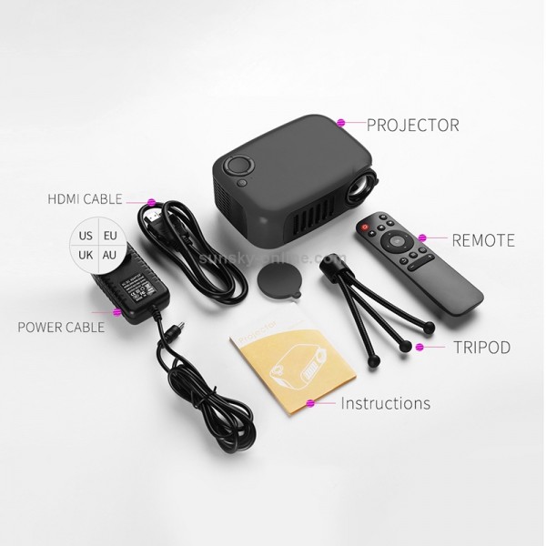 A2000 1080P Mini Portable Smart Projector Children Projector, EU Plug(Black)