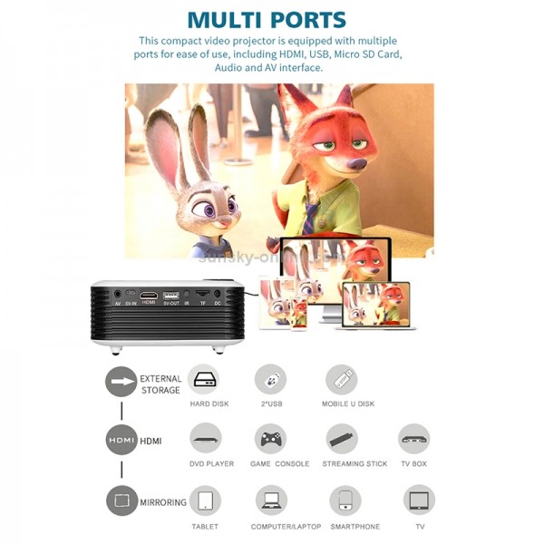 A2000 1080P Mini Portable Smart Projector Children Projector, EU Plug(Black)