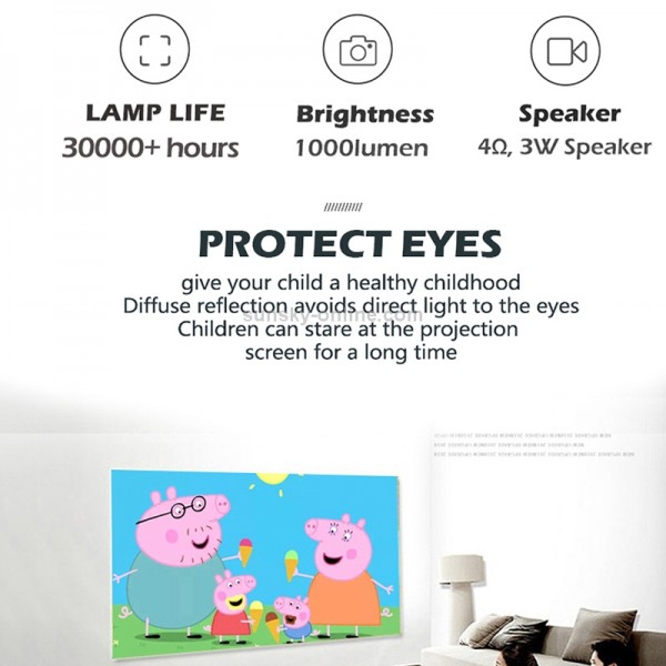 A2000 1080P Mini Portable Smart Projector Children Projector, EU Plug(Black)