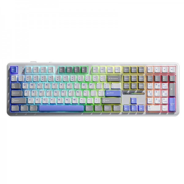 AULA F108 108 Keys Wired/2.4G/Bluetooth Three Model Customizable RGB Gaming Mechanical Keyboard(Gray + White + Blue Caramel Latte Axis)