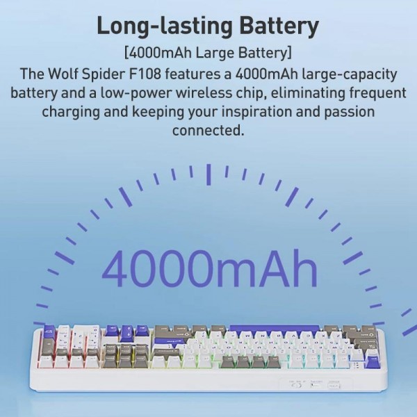 AULA F108 108 Keys Wired/2.4G/Bluetooth Three Model Customizable RGB Gaming Mechanical Keyboard(Gray + White + Blue Caramel Latte Axis)