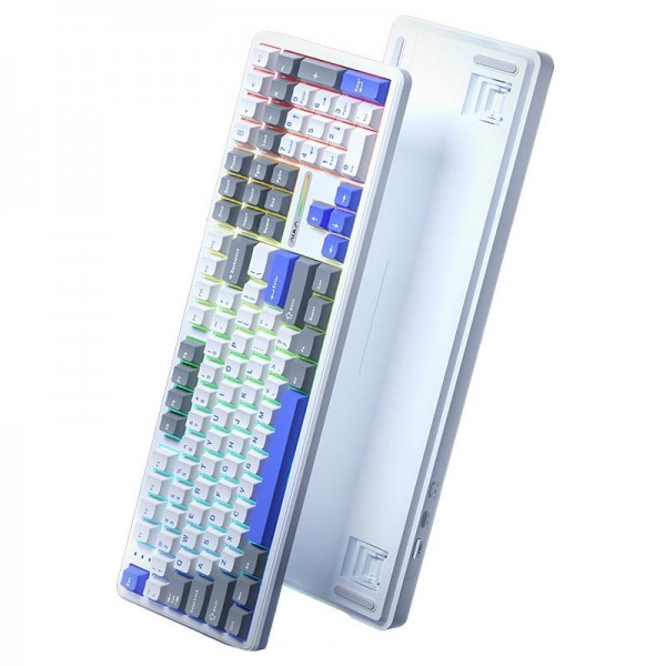 AULA F108 108 Keys Wired/2.4G/Bluetooth Three Model Customizable RGB Gaming Mechanical Keyboard(Gray + White + Blue Caramel Latte Axis)