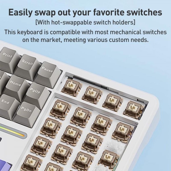 AULA F108 108 Keys Wired/2.4G/Bluetooth Three Model Customizable RGB Gaming Mechanical Keyboard(Gray + White + Blue Caramel Latte Axis)