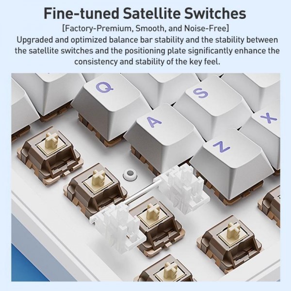 AULA F108 108 Keys Wired/2.4G/Bluetooth Three Model Customizable RGB Gaming Mechanical Keyboard(Gray + White + Blue Caramel Latte Axis)